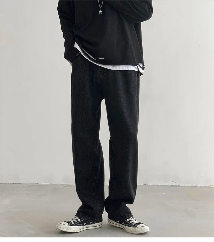 AllSeason Casual Soft Men's Cool Boys Loose Jeans Straight Long Pants Button Zipper Solid Pocket Versatile Comfortable
