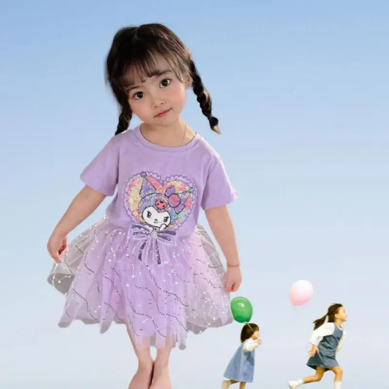 Sanrios Cinna moroll Kurzarm Kleid Anime Cartoon Kuromi süße Prinzessin Kleid niedlichen Gaze Rock Sommer Kinder rock Geschenke