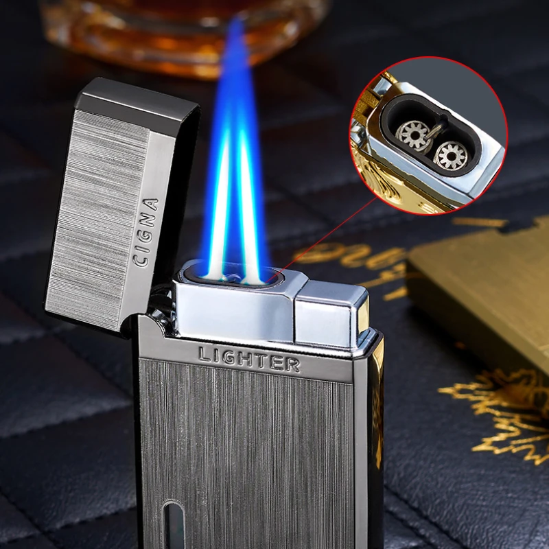 2024 Ping Sound Metal Lighter Turbo Jet Cigarette Lighters Torch Windproof Gas Inflatable Butane Straight Flame Lighter Men Gift