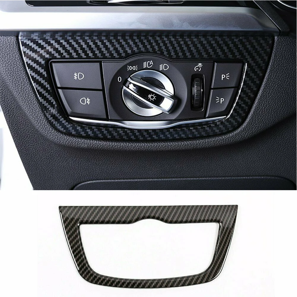 For BMW X3 X4 G01 G02 2018 2019 ABS Car Head Light Switch Button Cover Replacement Carbon Fiber Style