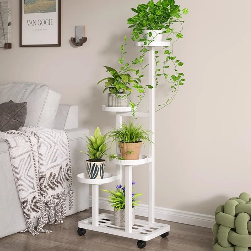 Floor Standing Plant Stand Multi-Tier Iron Flower Shelf for Living Room Movable Succulent Display Rack Modern Balcony Organizer
