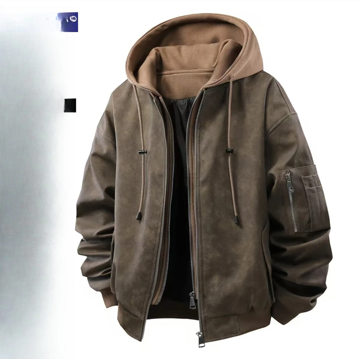 2026 Spring Autumn Men's Hooded Jacket Drawstring Windproof Zipper Breathable Lightweight Comfortable Casual Fashion Outerwear