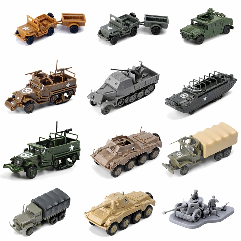 

4D 1/72 Military Vehicles Model Truck Tank Jeeps Armored Transport Car Fighting Chariot Building Sand Table Scene Boy Toy Gift