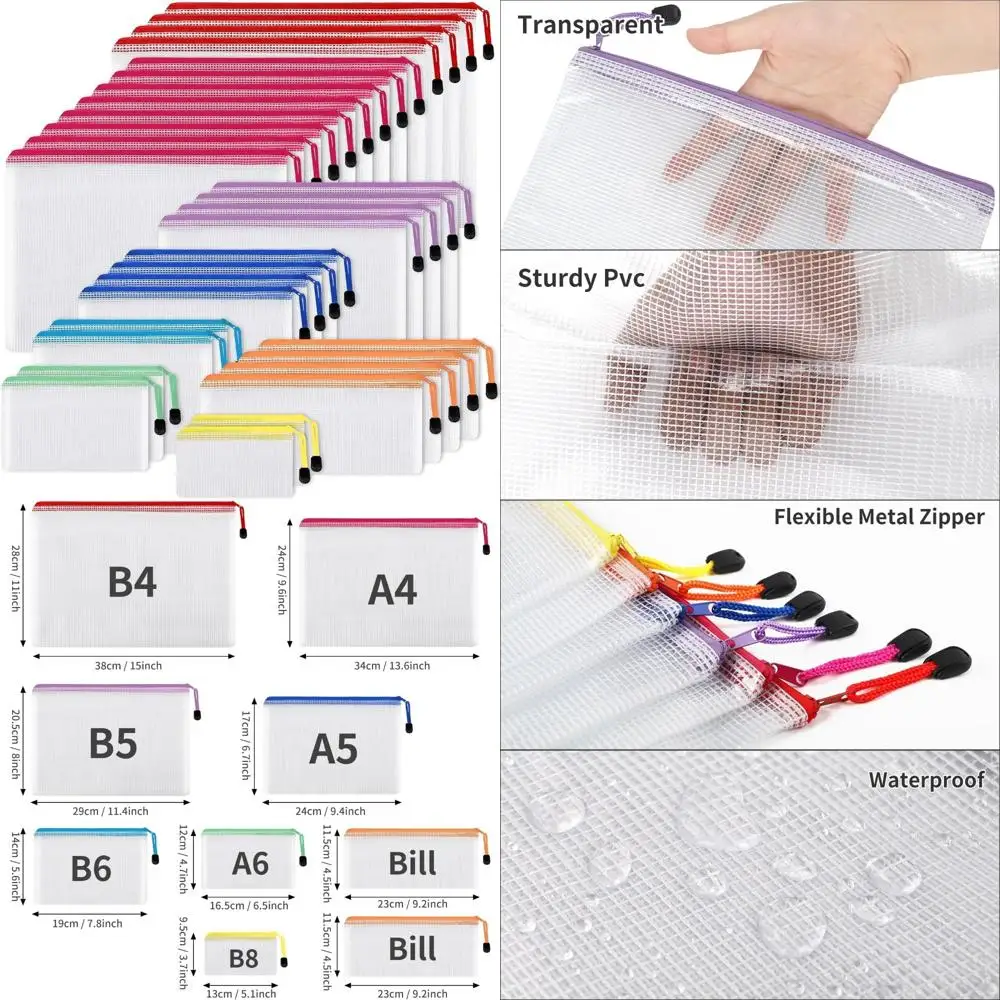 

30pcs Mesh Zipper Pouch Bags, 8 Sizes Plastic Bags, 8 Colors Waterproof Pouches with slide fastener for Organization, Multipurp