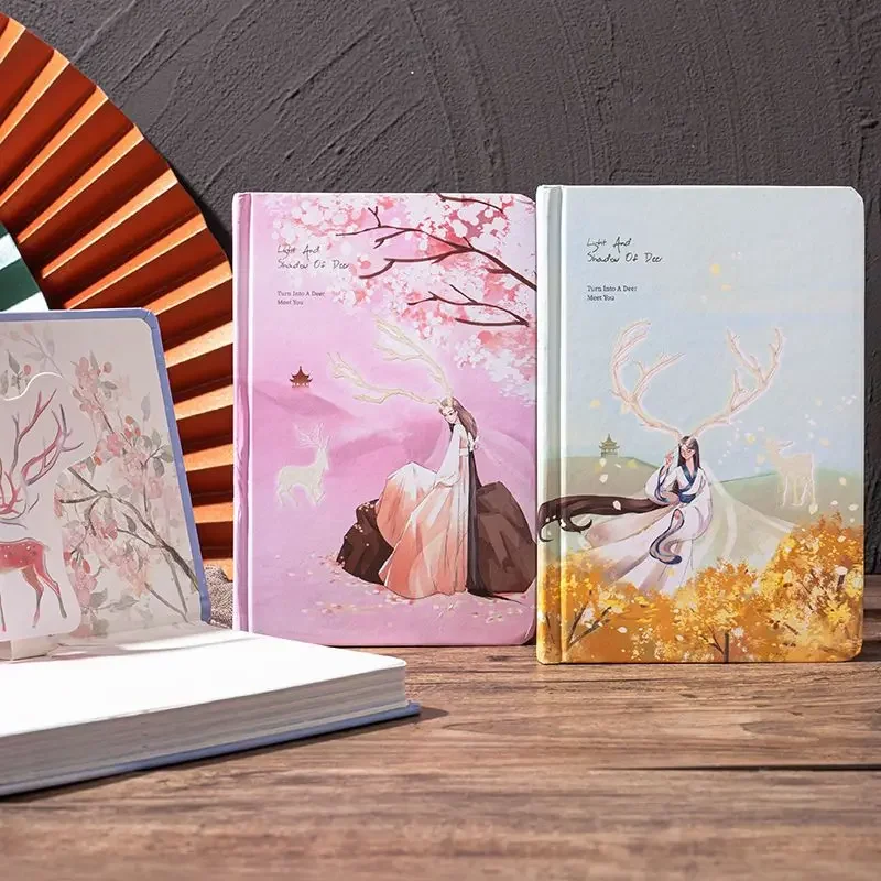 A5 Cute Deer Chinese Style Night Glow Notebook Diary Planner Color Page Illustration Note Book Stationery School Supplies