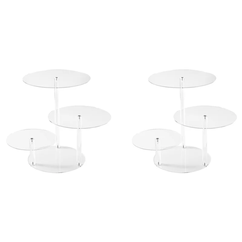 

2X Round Acrylic Products Display Riser Stands, 3 Tiers Cupcake Stand Mini Display Rack For Cake-B09B
