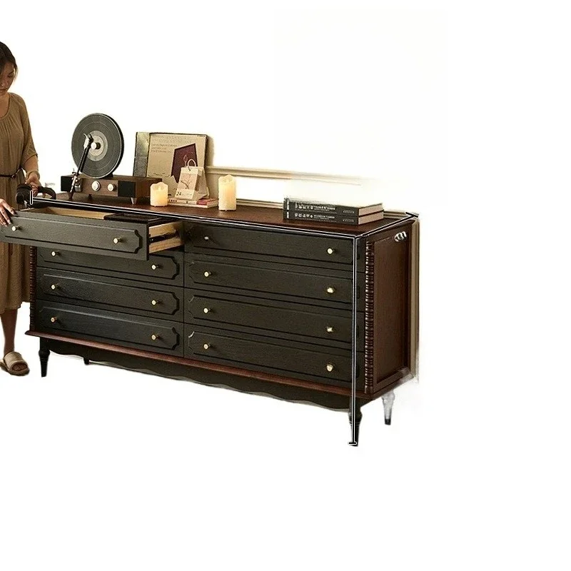 

French solid wood chest, small apartment, living room, bedroom storage, American retro drawer cabinet