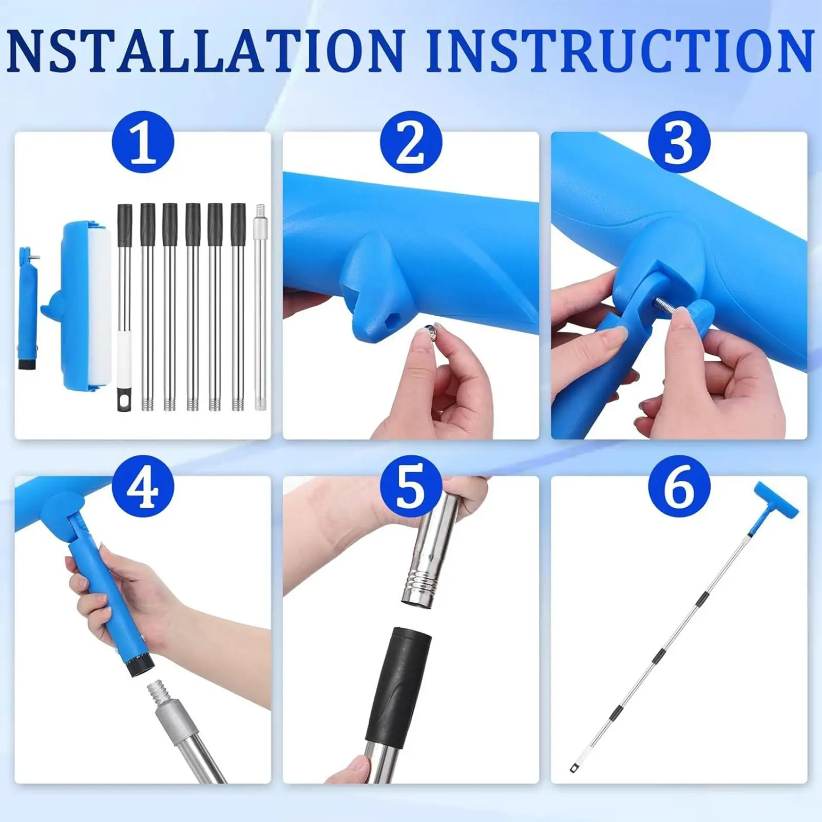 Paint Roller Kit Adjustable Applicator With Extension Pole Stainless Steel Pole Paint Roller Brush For Home Kitchen Bathroom