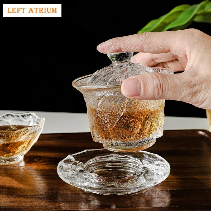 

Glacier Glass Gaiwan для чая, фарфоровая варенья с крышкой, прочная чайная посуда, набор для чайной церемонии кунг-фу, чайные миски Chawan, 150 мл