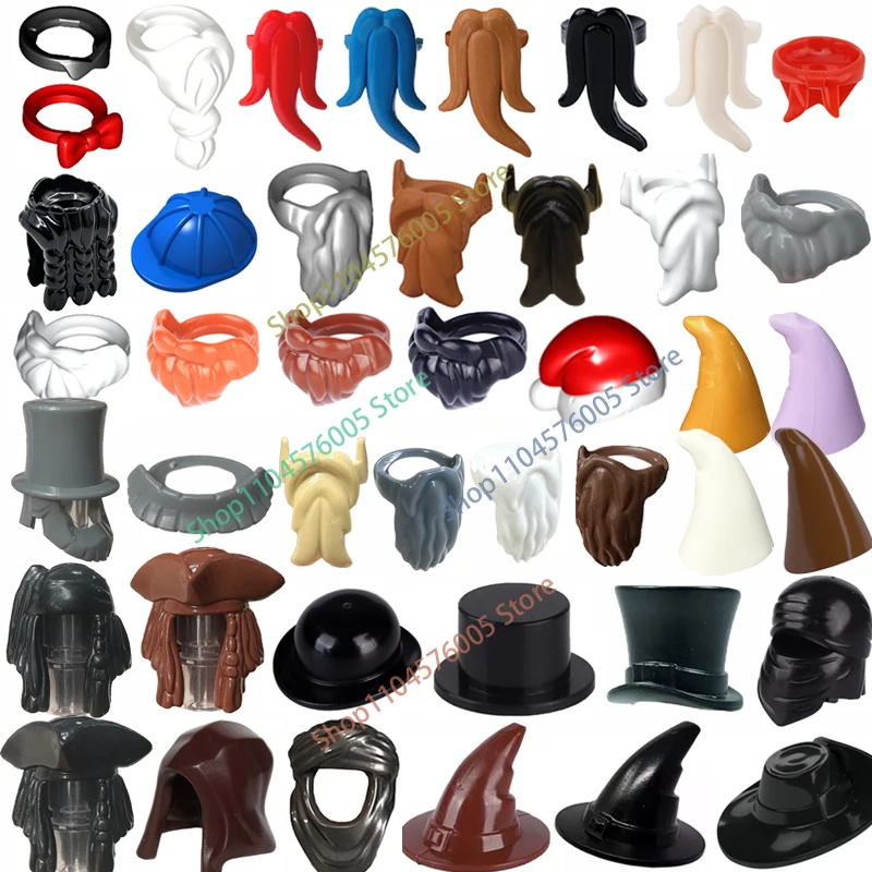 Moc chapéu barba figura acessórios blocos de construção chapéu feiticeiro papai noel barba cachecol máscara terno gravata montagem tijolos brinquedos presente t02