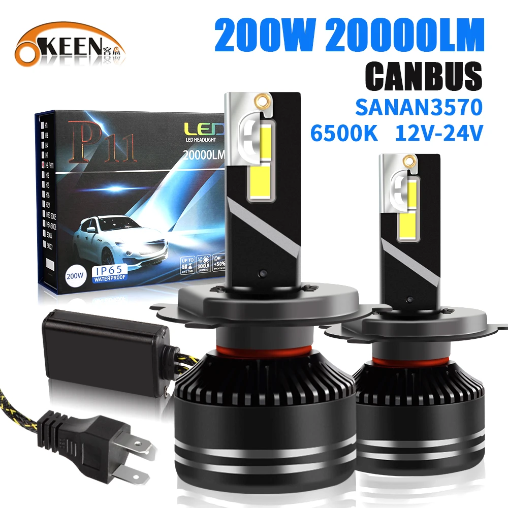 

OKEEN 200 Вт 20000LM автомобильный Haedlight светодиодный H4 H7 H1 светодиодный H8 H9 H11 880 9005 9006 Sanan3570 чипы Canbus светодиодный светильник для автомобиля 6500K 12В-24В