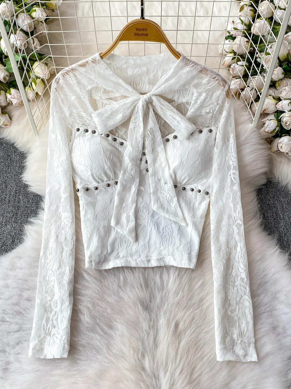 

Sexy Hollow out Lace Knot V-ne T-irt Women's Summer Slimming ort Design Korean Sle Long Sve Top