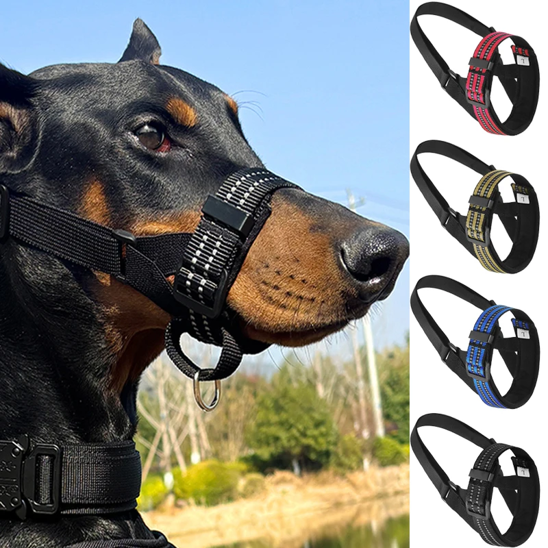 Reflective Tactical Muzzles for Medium Large Dogs Leads for Anti Barking Training Rope Guide Semi closed Pet Mouth Cover