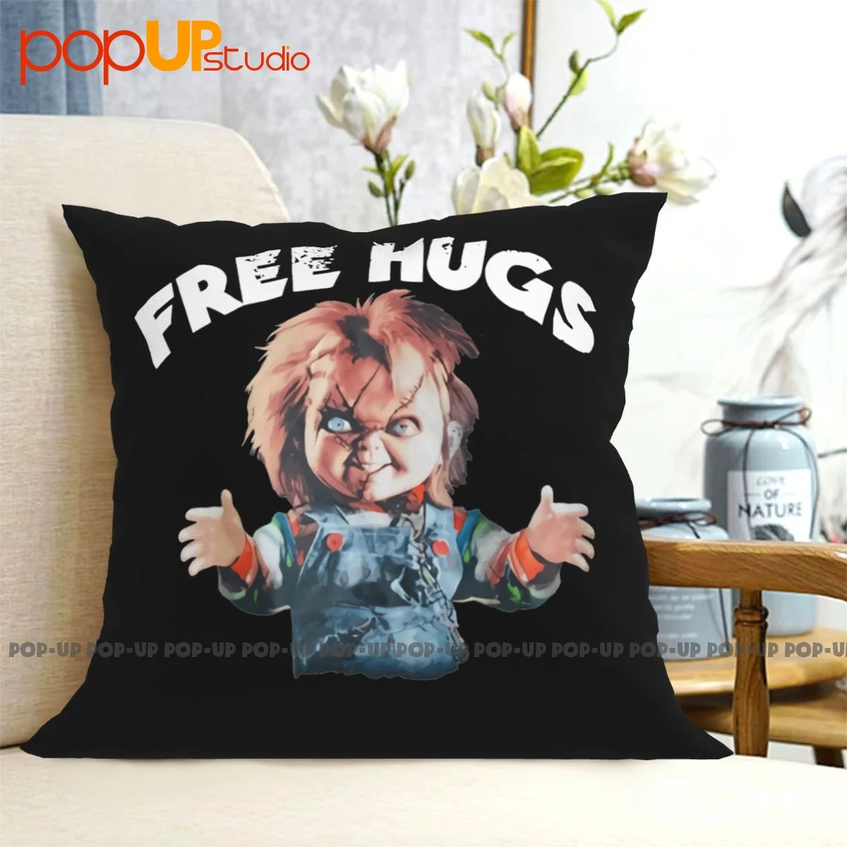 Dikke Mens Black Chucky Pop Scary Halloween Grafische Kussensloop Sierkussen Cover Voor Sofa Verdikte Kussenhoes