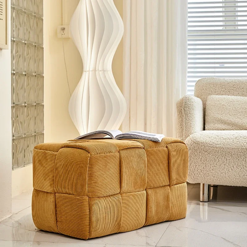 

Corduroy Stool, Household Sofa Pedal, Living Room Shoe Changing Bench, Durable Square Chair with Anti-Slip Foot Pads