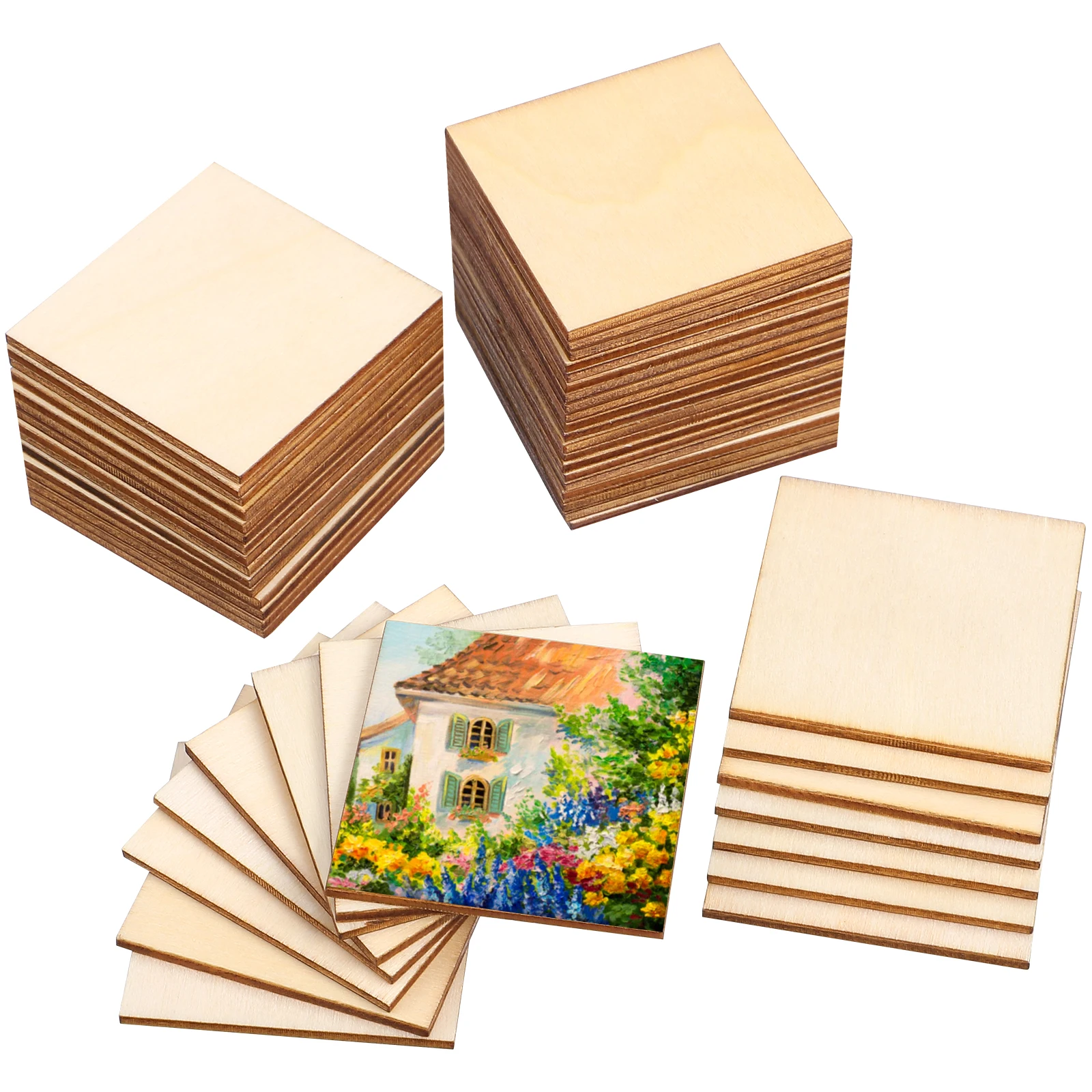 

50Pcs Wooden DIY Craft Unfinished Square Slices Smooth Surface Unique Design for Decoration and Projects Square Wood Slices