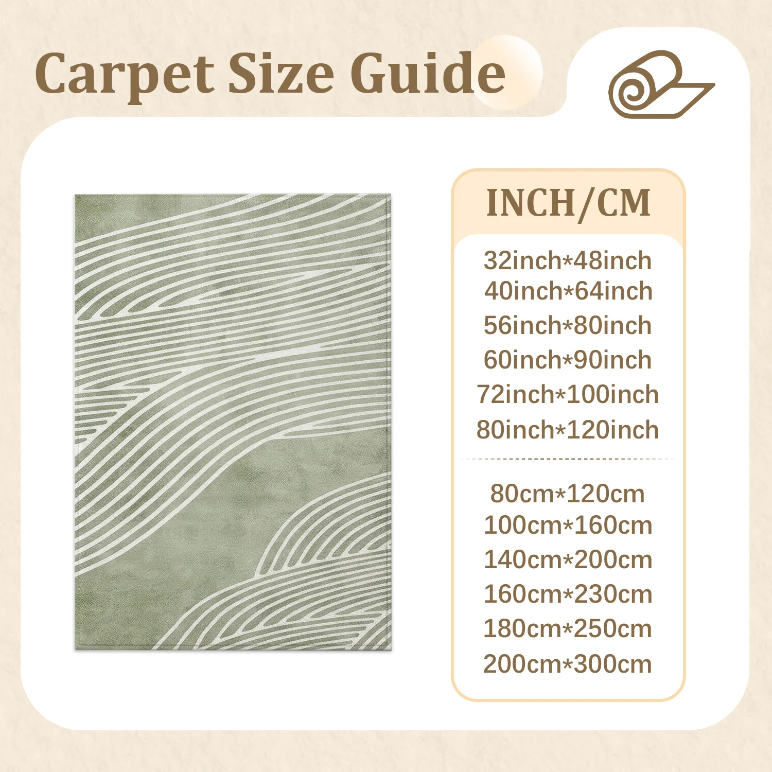 Large Indoor Area Rug, Soft Velvet Low Pile Non-Slip Dotted Backing Machine Washable Sage Green Abstract Wavy Lines Rug for Living Room Bedroom