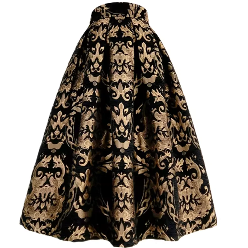 Autumn and winter new vintage embroidered elegant skirt high waist pockets a line Umbrella skirt women