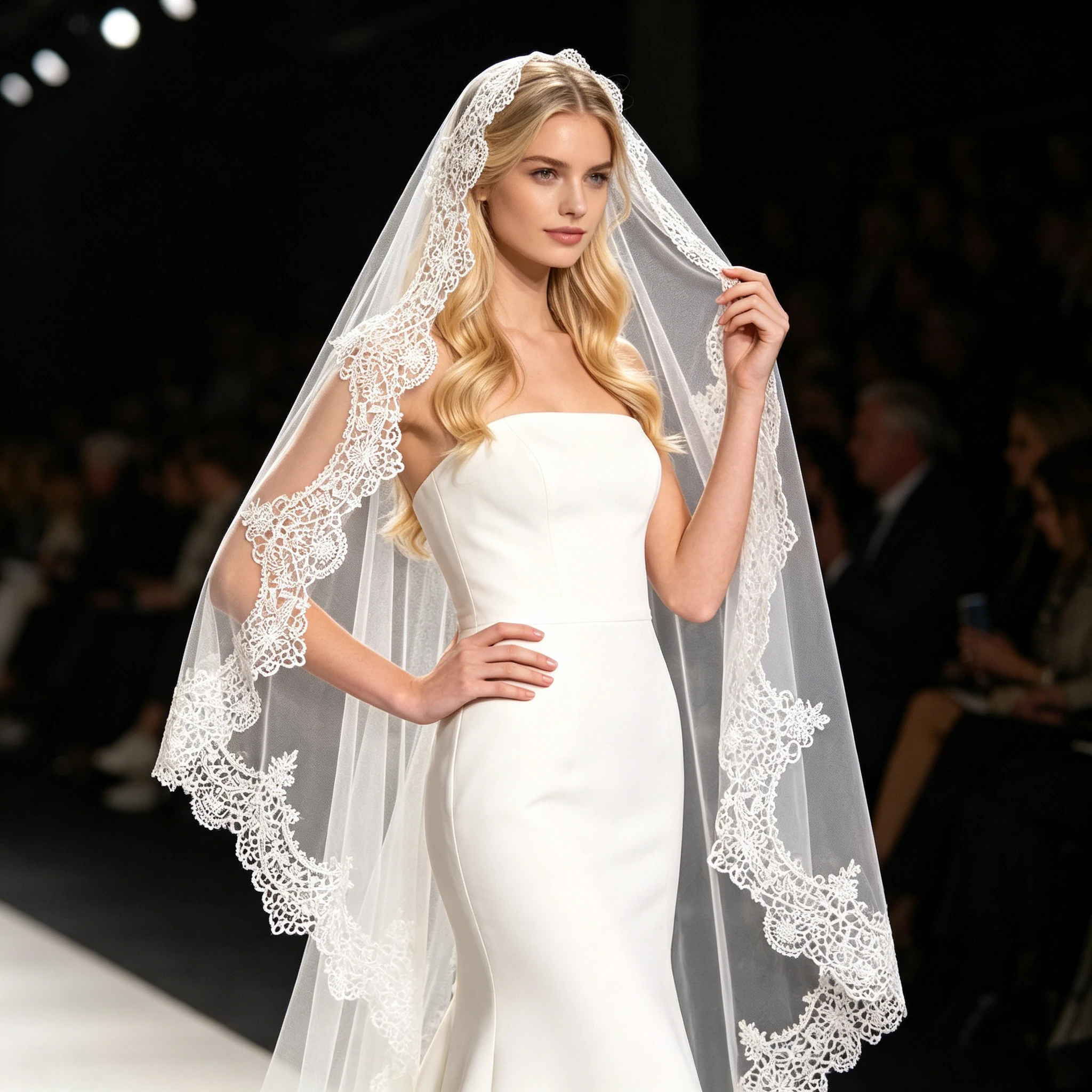 

Elegant Bridal Veil Multi Lengths Scalloped Mantilla Lace Edge Sweet Wedding Accessory for Brides Modern Romantic Headpiece G56