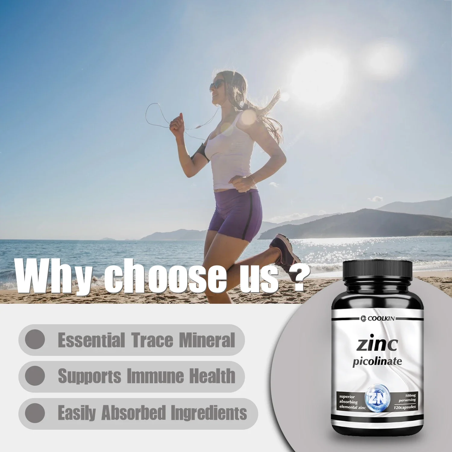 Zinc - Supports Healthy Skin and Immune System, Boosts Vitality and Promotes Energy Production