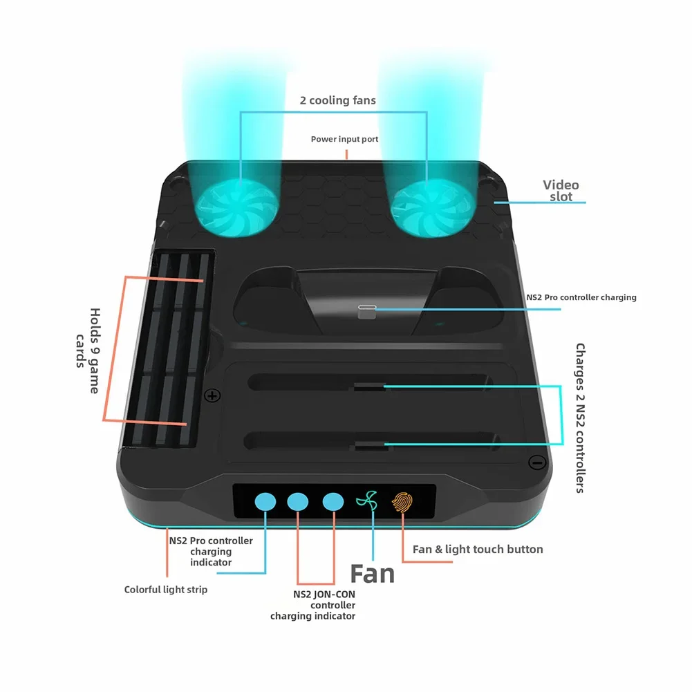 Versatile Charging Dock For Switch 2 Controller Charging Dock With Cooling Feature Convenient Charging Smart Storage Accessory