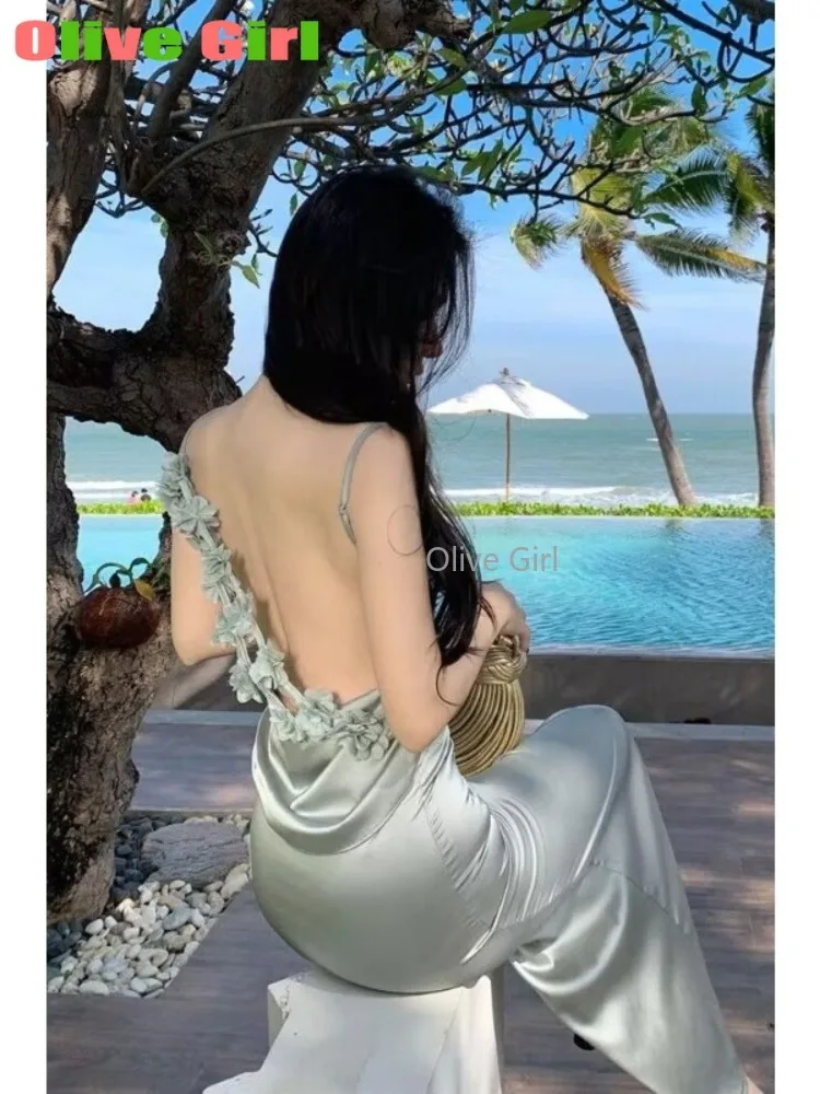 

Beach Long Dress Boho Backless Sexy Neck Sling Dress Stylish Dress Seaside Vacation Style Women Wedding Clothing