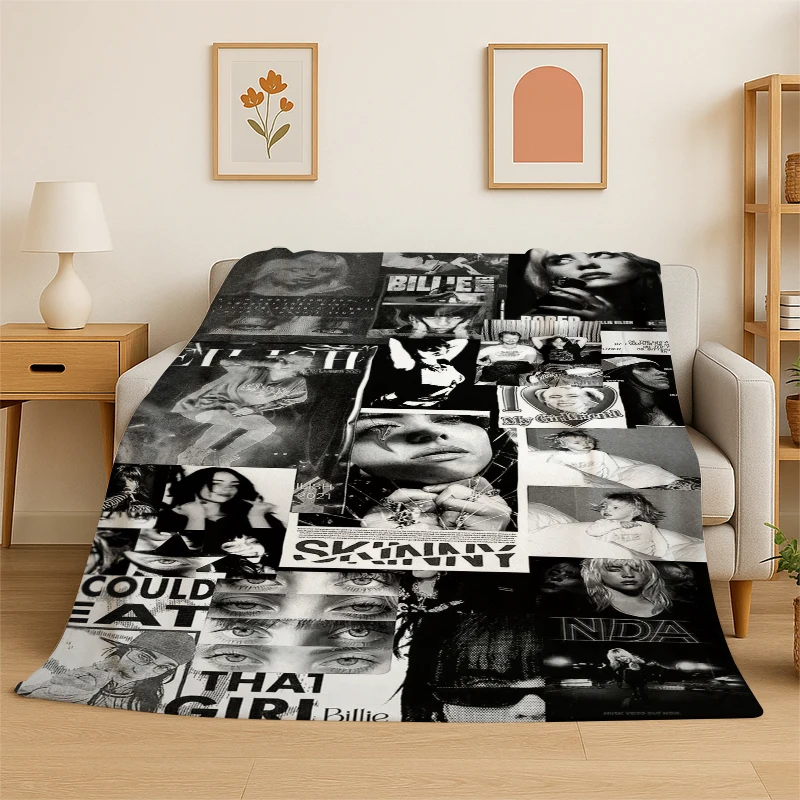 Famous Singer Billie Eilish Star Flannel Throw Blanket,Warm Cozy Blanket for Bed,Sofa,Couch,Bedroom,Living Room,Office,Camping