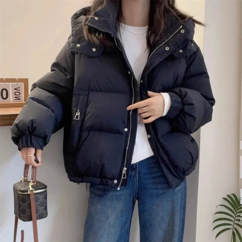 Women Korean Cotton Parkas Hooded Winter Oversize Coat Thick Warm Loose Puffer Jacket Female Solid Fashion Zipper Outwear - Image 5
