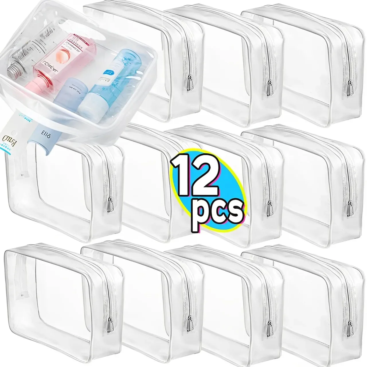 1-12pcs Transparent PVC Storage Travel Organizer Clear Makeup Bag Beautician Cosmetic Bag Beauty Case Toiletry Bag Wash Bags