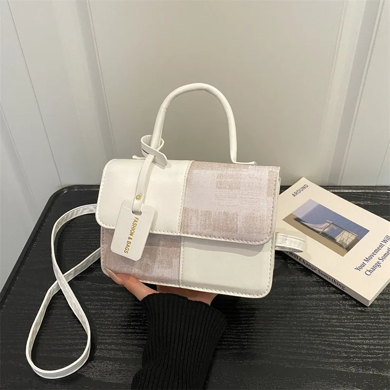 Color Block Plaid Handheld Square Bag, Versatile Crossbody Mini Shoulder Purse