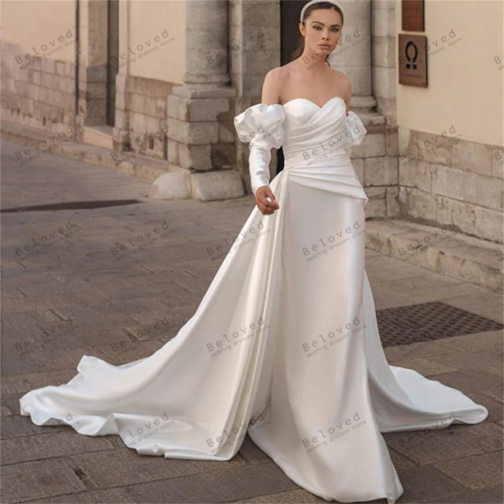 

Romantic Wedding Dresses Satin Pleat Bridal Gowns Off The Shoulder Sheath Mermaid Strapless Sweetheart Vestidos De Novia 2024