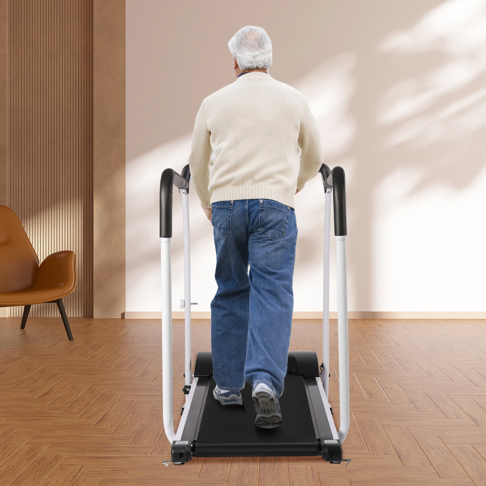 

110V Electric Foldable Treadmill with Full Length Handrails & Heart Rate for Seniors Recovery Fitness Exercise Walking Machine