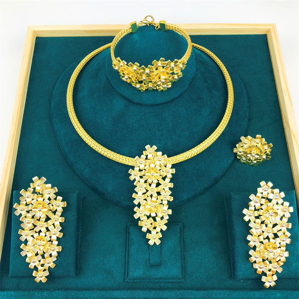 

STAR Unique Design Jewelry Set Luxury Gold Plated Necklace Bracelet Bangle Stud Earring Ring For Women Wedding Banquet Jewellr