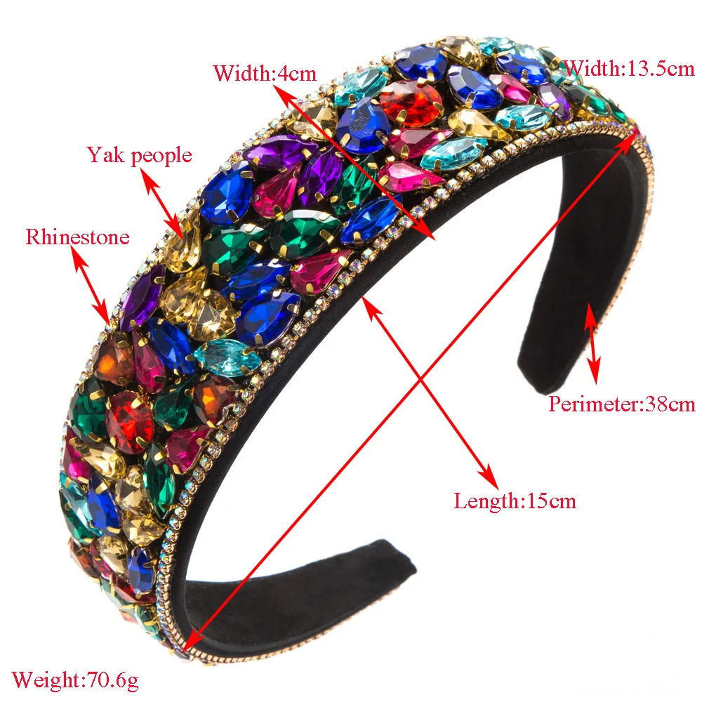 European Style Luxury Baroque Full Diamond Headband Vintage Wide Brim Elegant Temperament Party Prom Hairband Hair Accessories