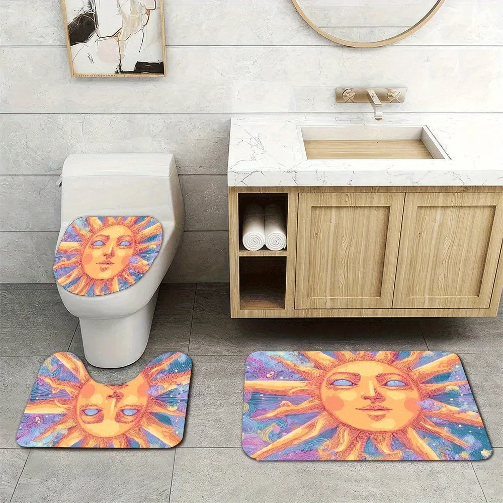 

3pcs Super Soft Bathroom Floor Mats Set, Absorbent, with Non-slip Backing, Fenghuohu A Close Up Of The Sun with Closed Eyes And