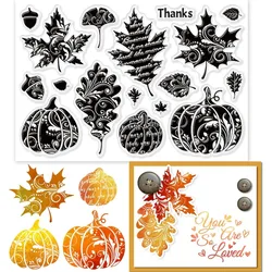 1Sheet Autumn Leaves Clear Stamps for DIY Scrapbooking Fall Pumpkin Silicone Clear Stamp Seals Transparent Stamps for Cards