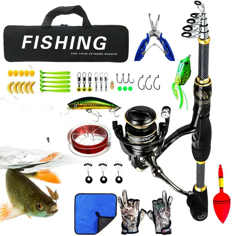 

Rod And Reel Combo Fishing Rod Combos Rods Spinning Reels Lures Set Carrier Bag Carbon Fiber Telescopic Fishing Rods Combos