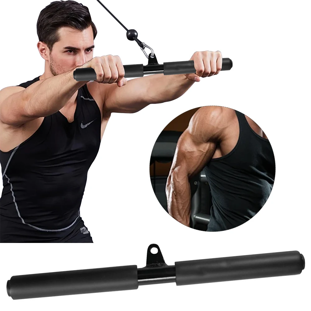 Workout Rowing T Bar with Non-Slip Grip Back Lever Exercise Handles LAT Pull Down Straight Rotating Bar for Pulley Cable Machine