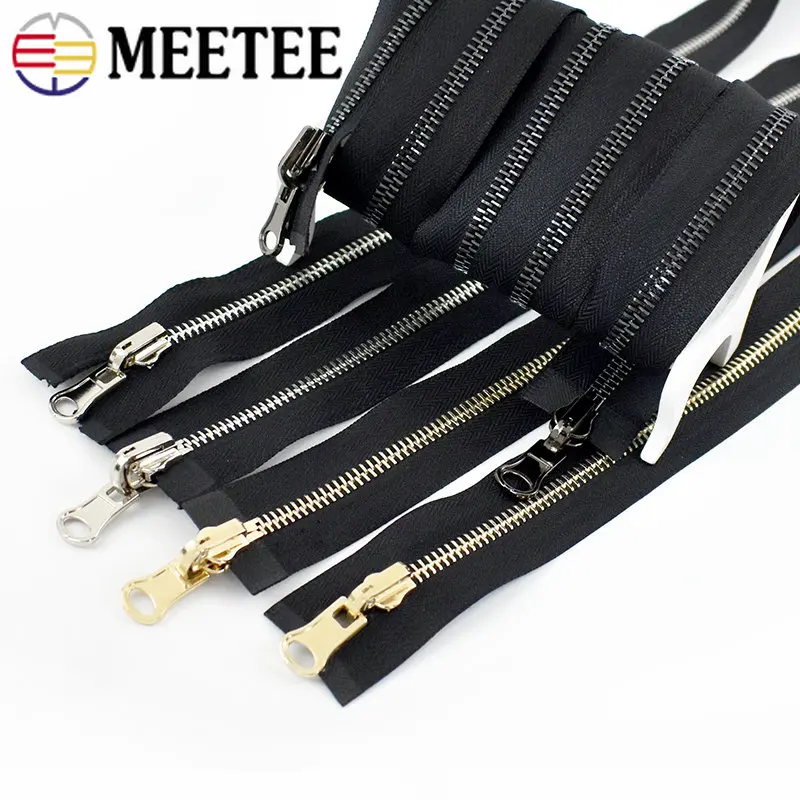 Meetee 1pc 60-120cm 5# 8# Metal Rotary Slider Open-End Zipper Reversible Double Sided Zippers for Jacket Sewing Spin Zip Head