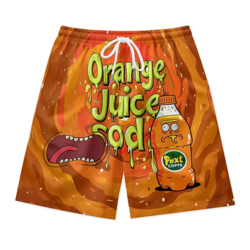 Orange Juice Print Men's Drawstring Waist Polyester Beach Shorts Quick Dry Breathable Casual Sport Streetwear Shorts