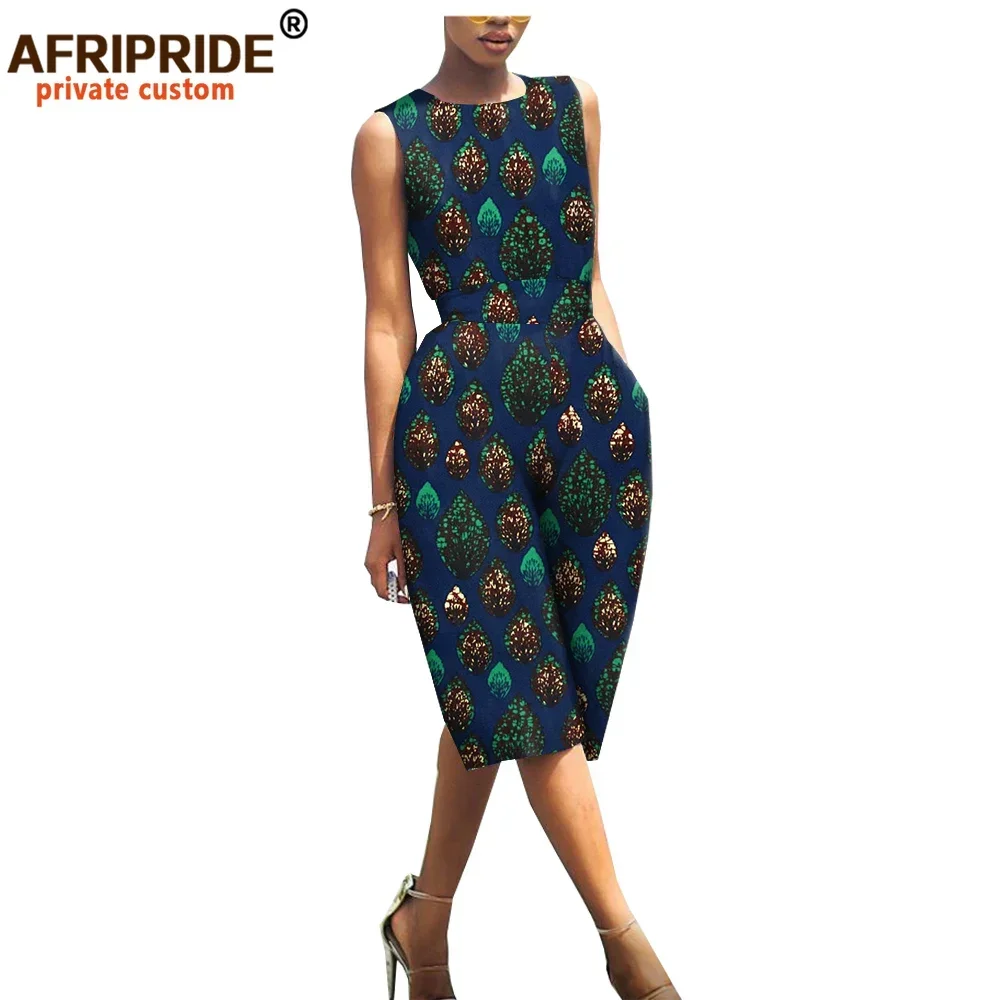 African Print Jumpsuits for Women Bazin Richi Sleeveless Knee-length Women Casual Cotton Romper Playsuit A1929001