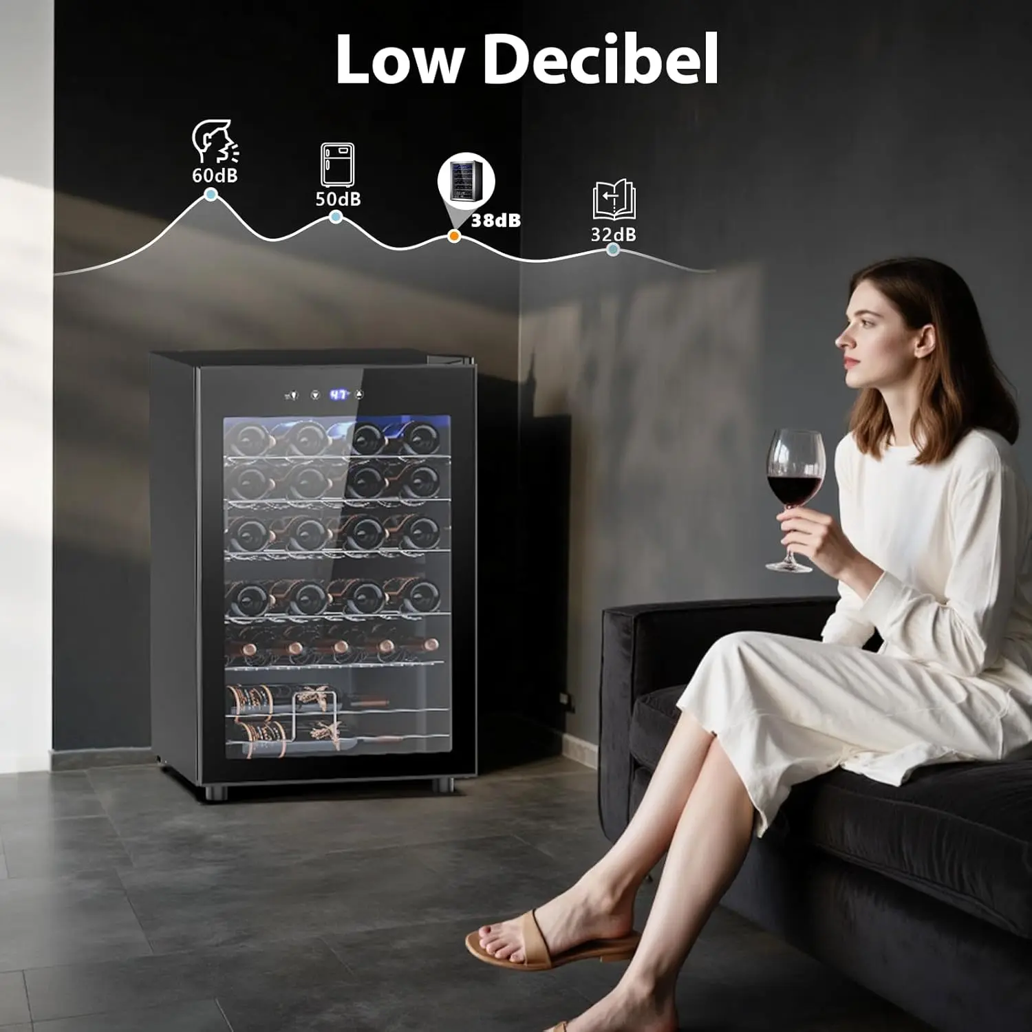 37 Bottle Freestanding Wine Cooler Refrigerator, 4.4 Cu.ft Glass Door Cabinet for Home Use