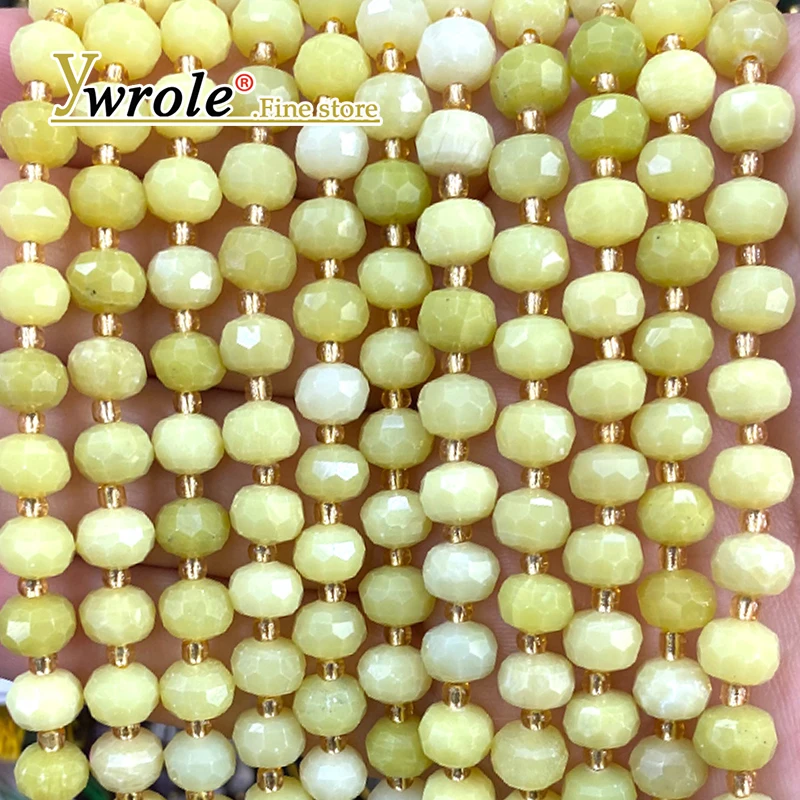 Faceted Abacus 6x8mm Natural Stone Lemon Yellow Jade Spacer Beads for Jewelry Making Diy Earrings Bracelets Charms Accessories