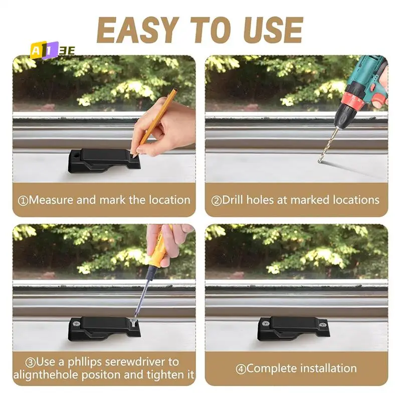 A13E-4 Pcs Window Replacement Sash Lock-2-1/4 Inch Mounting Hole Centers Sash Lock,Black Sash Lock