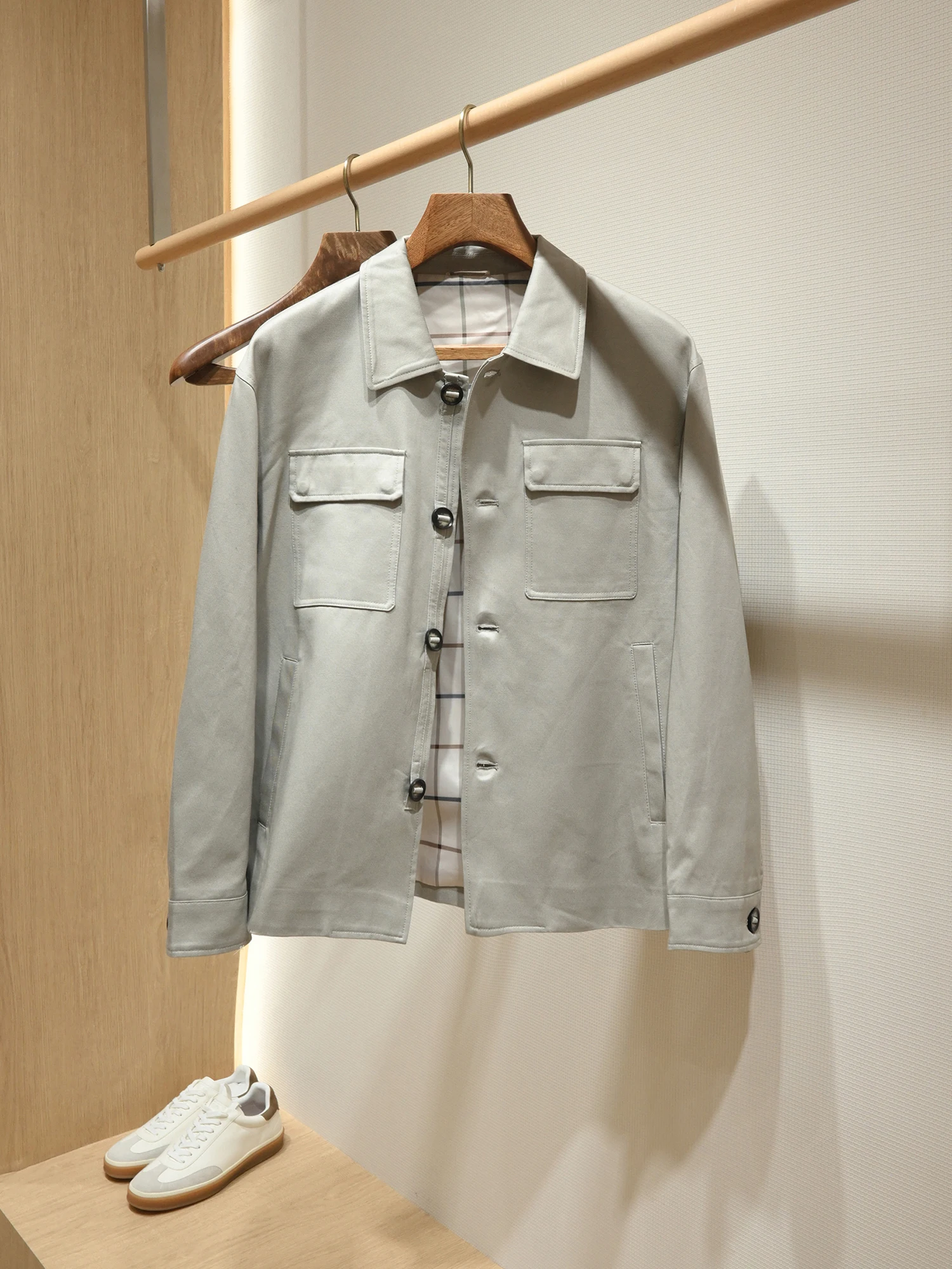 

Men's Casual Lapel Workwear Jaet Autumn Winter Mixed Fiber Silk Cotton Single Button Coat LP Display Faion Urban Sle