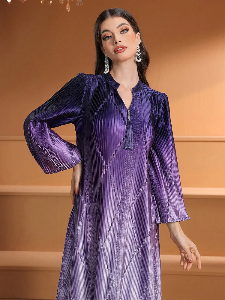 فستان إسلامي جديد متدرج اللون لعام 2025 فساتين حفلات ماكسي متواضعة للنساء دبي عباية تركيا قفطان قفطان ماروكين فام