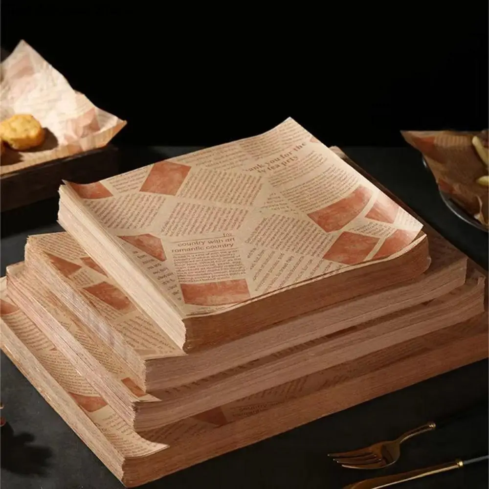 

500Pcs Non-stick Oil-Proof Wax Paper Tear-resistant Waterproof Food Wrapper Paper Vintage Disposable Plate Mat Barbecue