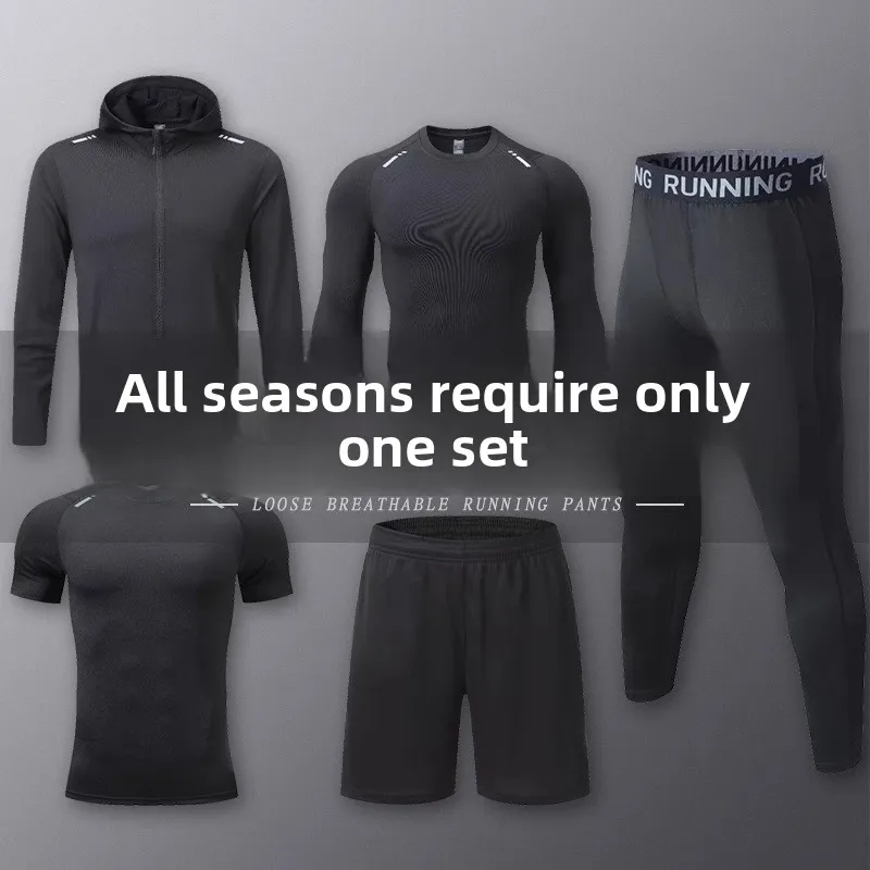 

Men's Running Sportswear Set Qui Dry Outdoor Fitn Training Five Piece Suit Long Sve Sweatirt And Pants for Spring