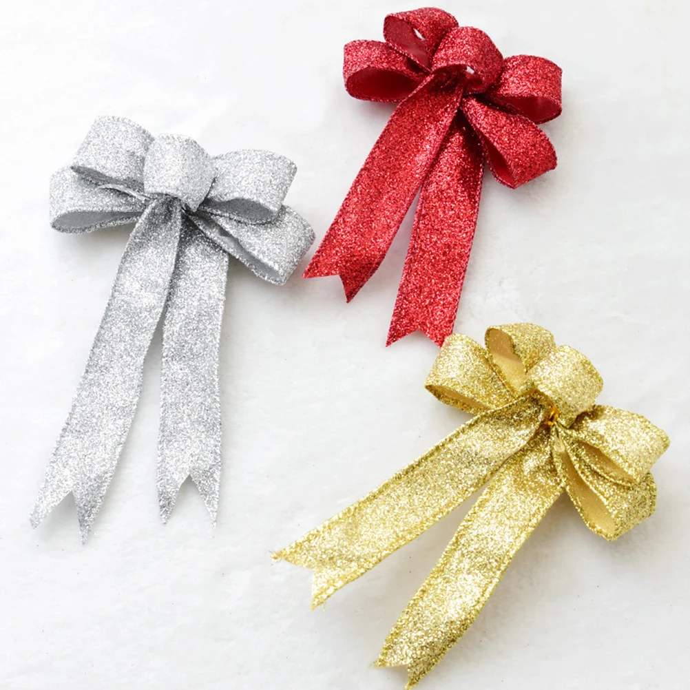 

3pcs 23Cm Golden Bowknot Decoration Cloth Christmas Ribbon For Tree Ornament Festival Party Decor Kids Photo Shoots Accessories