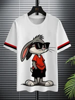 New personalized cartoon rabbit T-shirt for men with street style short sleeves and quick drying fabric comfortable 2
